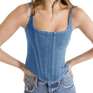 Blue Denim Corset Top Spaghetti Strap Slim Fit Summer Cami Top Size S